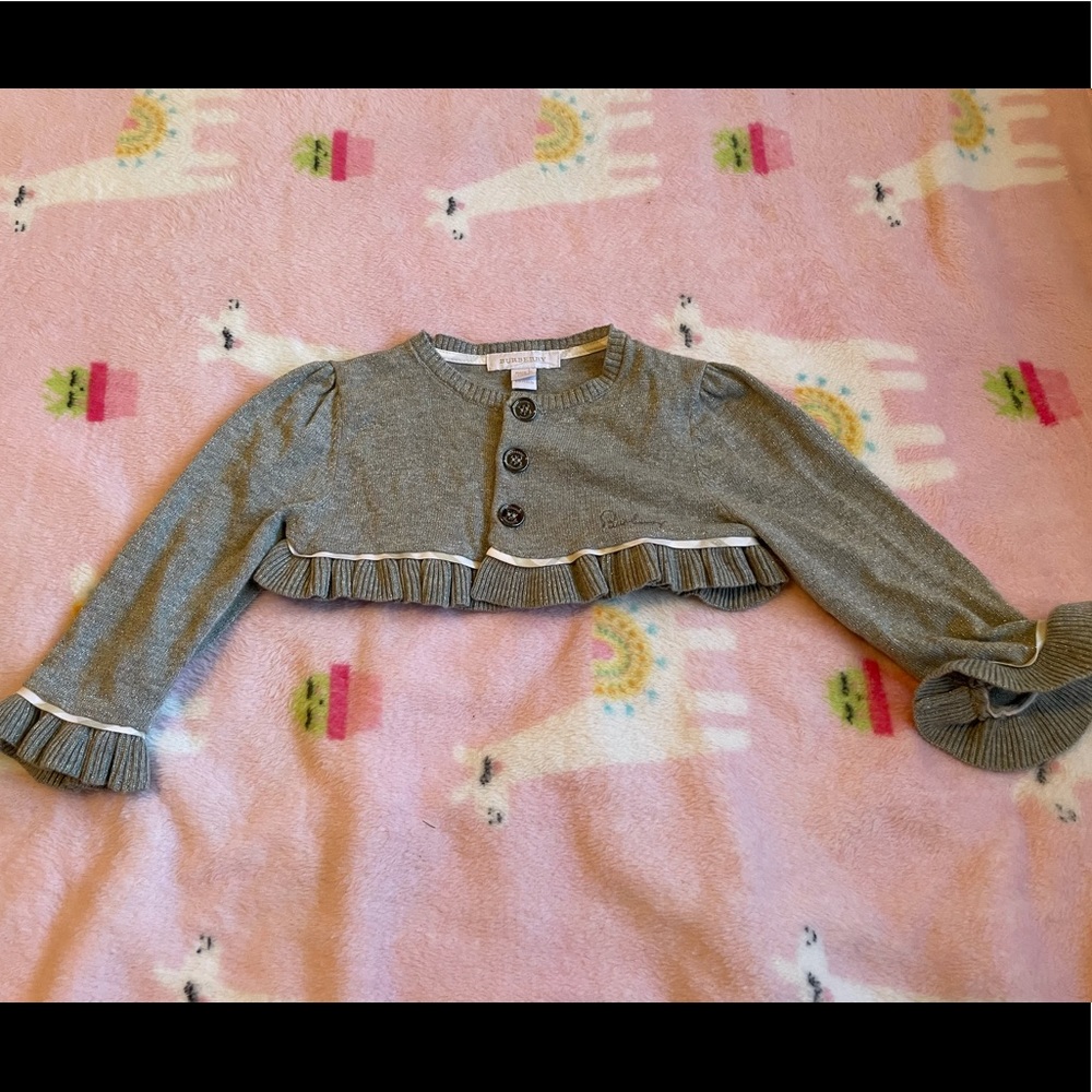 Silver, Burberry ‘half’ cardigan. Size 6 months